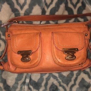 Marc Jacobs tangerine leather clutch